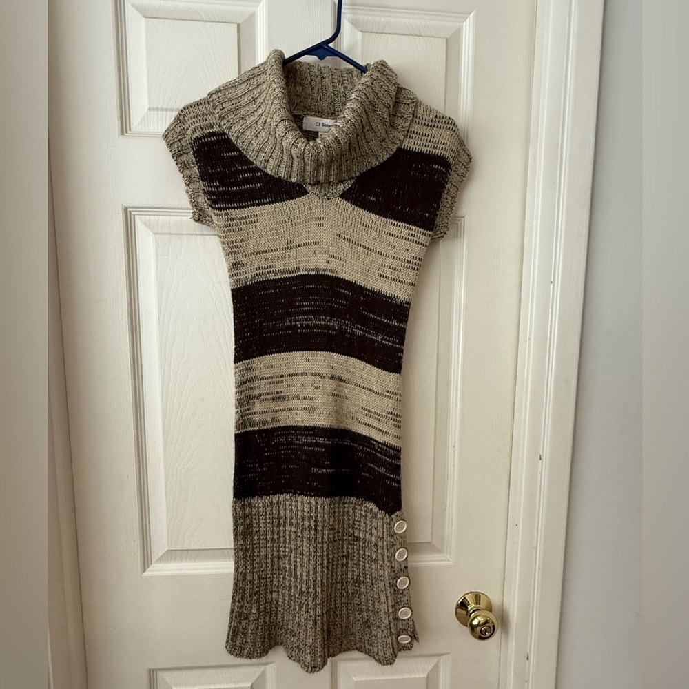 Striped Cowl Neck Sweater Dress